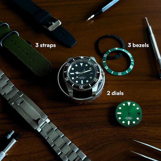 42MM DIVE WATCH BUILDING KIT - BLACK & GREEN BUNDLE